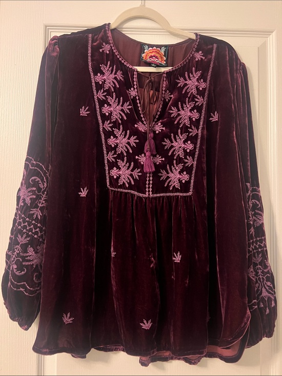Johnny Was Tops - Like New Johnny Was Velvet Burgundy blouse size XL